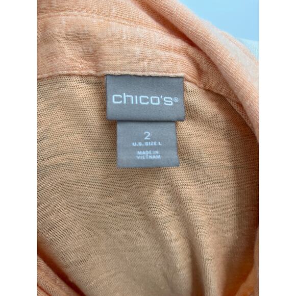 Chico's 3/4 Sleeve Polo Shirt Sz 2 (L) Sherbet Orange 100% Linen Tee Top - Picture 4 of 5